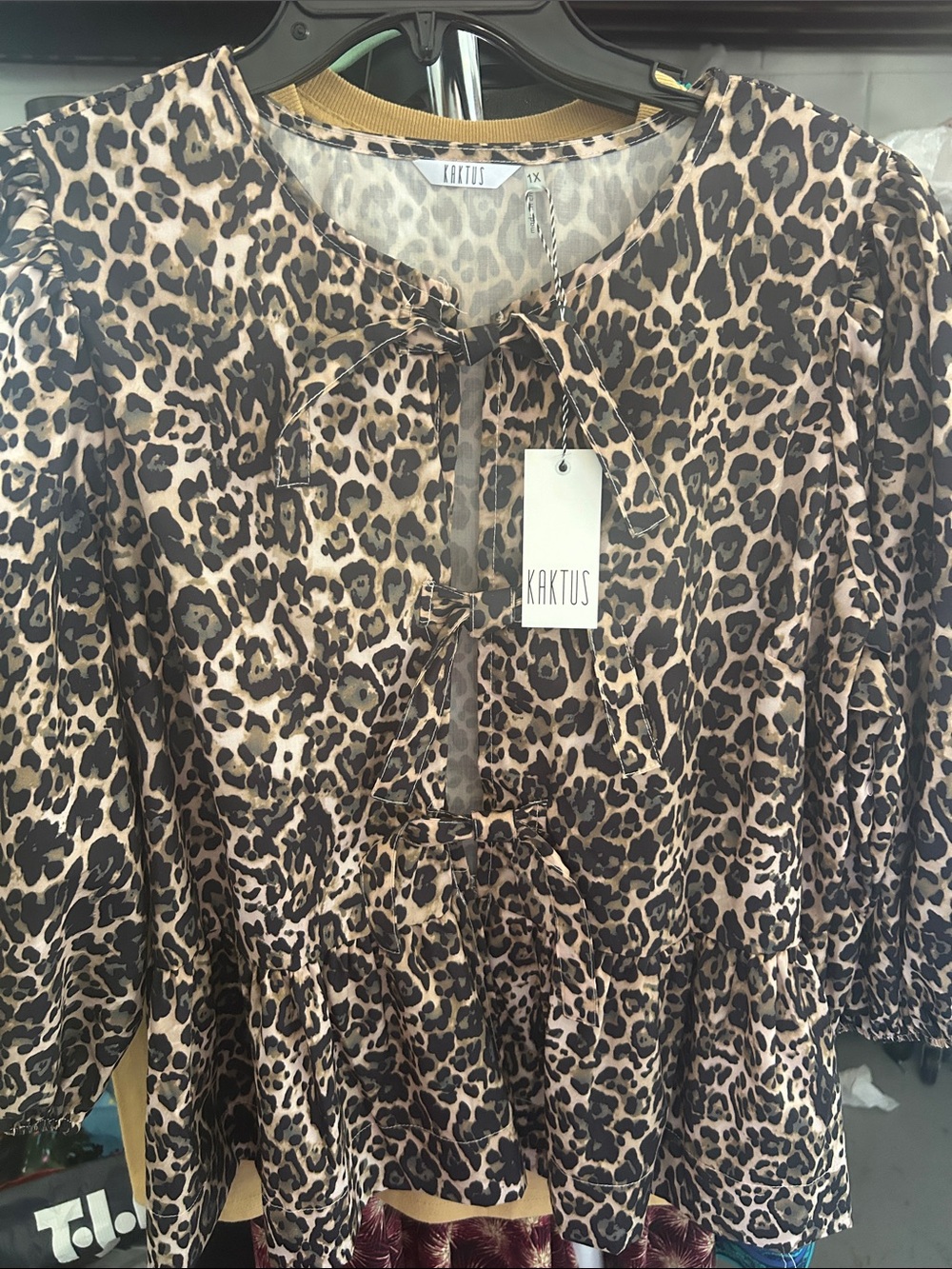Kaktus Women's Leopard Tie-Front Blouse in Brown and Black